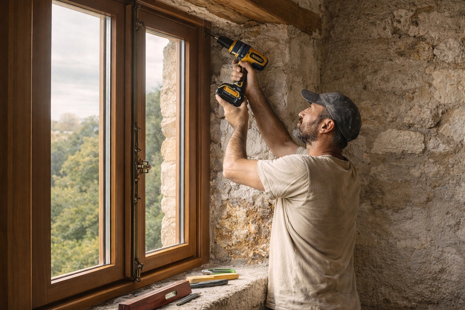 Fenêtre bois triple vitrage DAKO DDR-68 avec crémone décorative